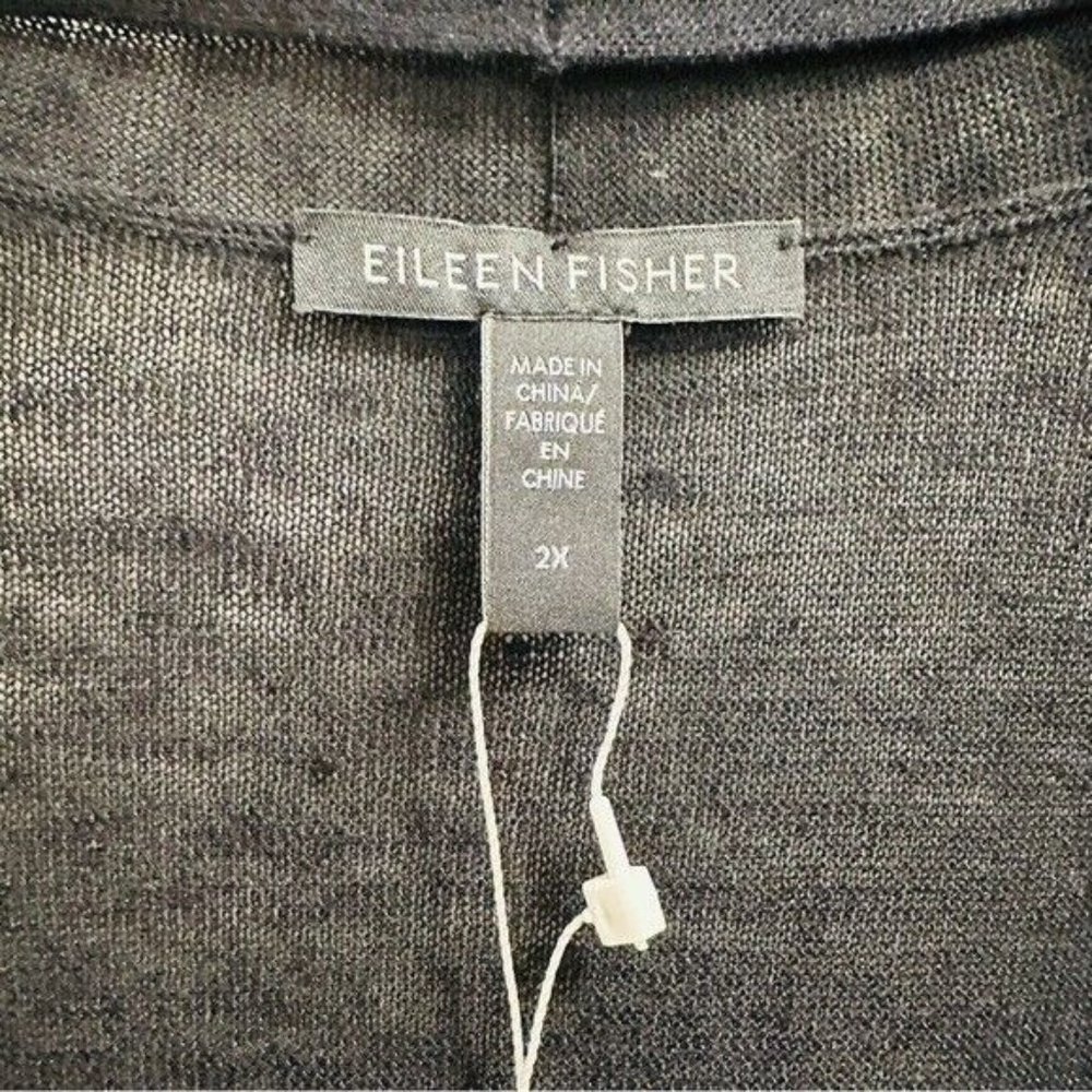 Eileen Fisher Organic Linen Cotton Jersey Long Cardigan Black Women’s Size 2X - Picture 8 of 10